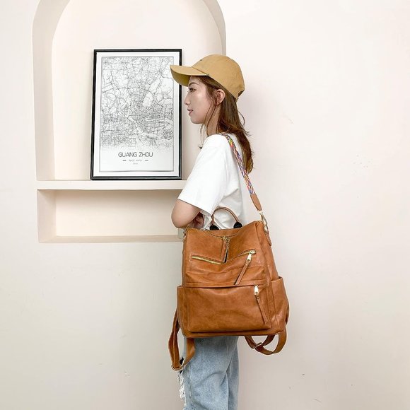 Women Brown Travel Backpack with Tassel main image 5